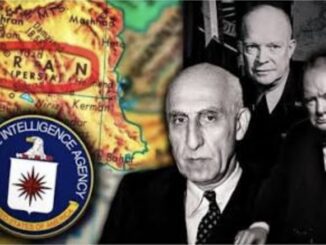 CIA seal over Iran map with historical leaders