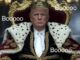Man wearing crown and royal robe on throne