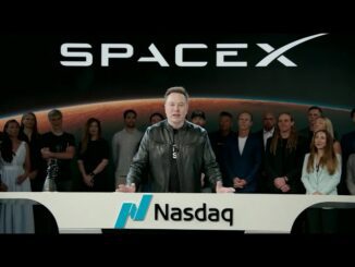 Person at Nasdaq podium with SpaceX logo