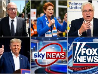 People speaking with Sky News and Fox logos