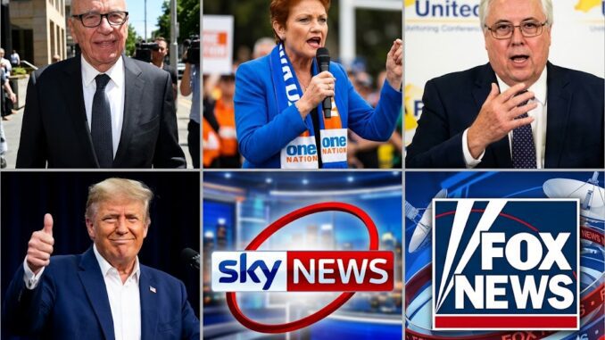 People speaking with Sky News and Fox logos People speaking with Sky News and Fox logos