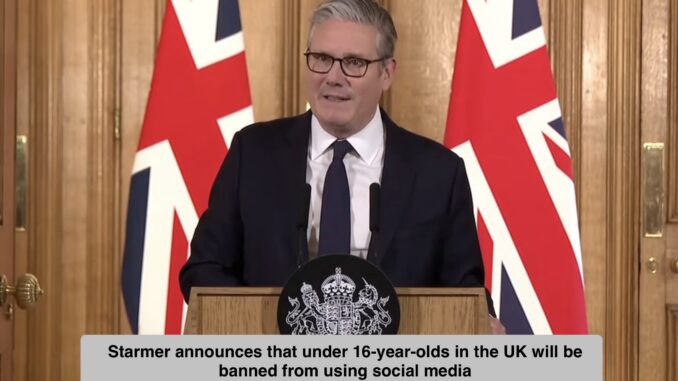 Speaker at podium with UK flags