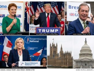 Collage of international political leaders and landmarks