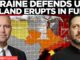 Two men with fiery map of Ukraine