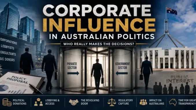 Revolving door symbolizing corporate influence in Australia