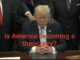 Seated man bowing head; overlay asks about theocracy