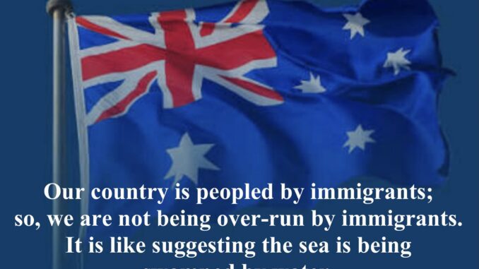 Australian flag with quote about immigrants