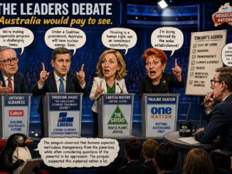 Caricature of politicians at televised leaders' debate