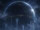 Alien mothership over planet with descending UFOs