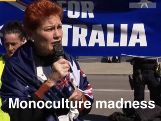 Person speaking into microphone at protest