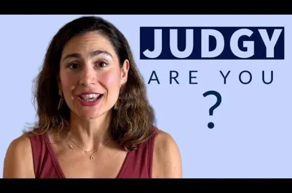 Smiling woman with "Are you judgy?" text Smiling woman with "Are you judgy?" text