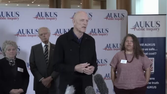 Four people at AUKUS Public Inquiry press conference Four people at AUKUS Public Inquiry press conference