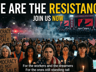 Resistance rally with candles, signs, American flags