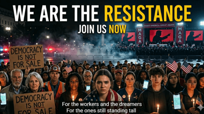 Resistance rally with candles, signs, American flags Resistance rally with candles, signs, American flags